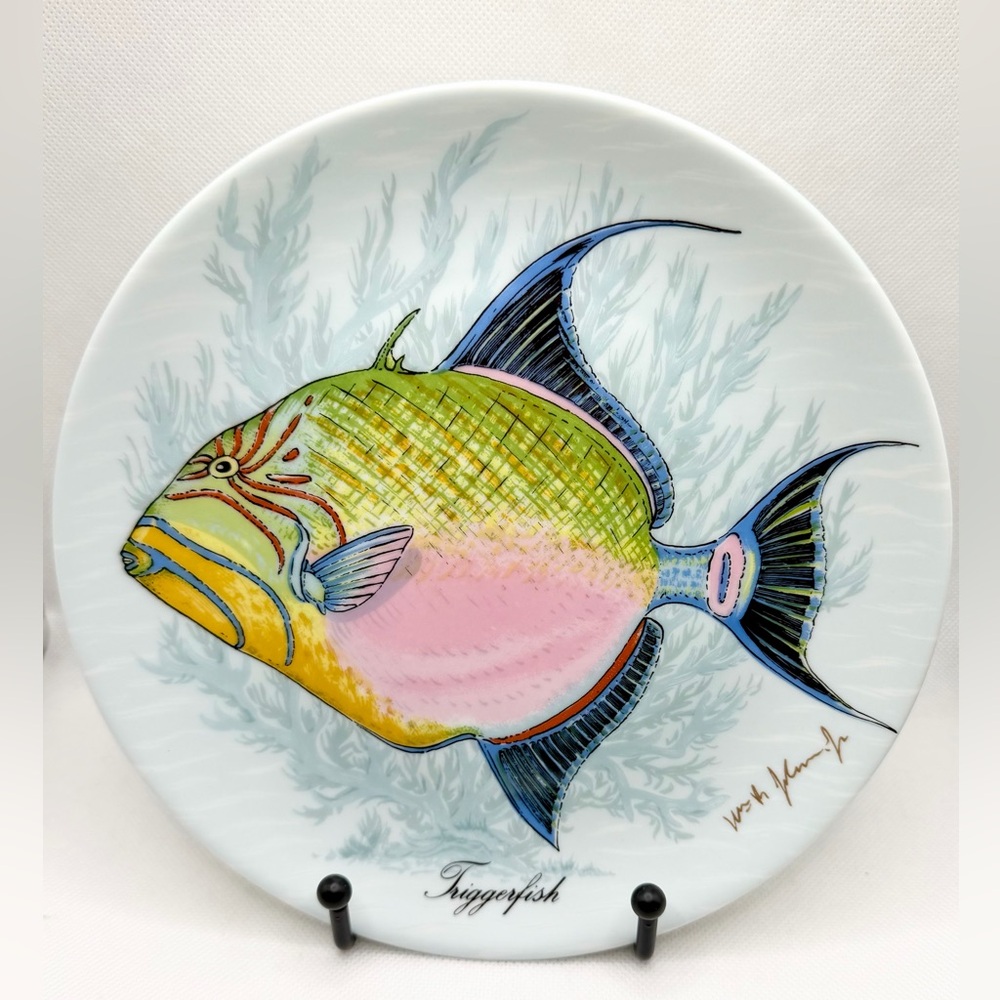 RARE Kaiser Queen Triggerfish Plate William R Johnson Jr Fish of Florida 8" EUC